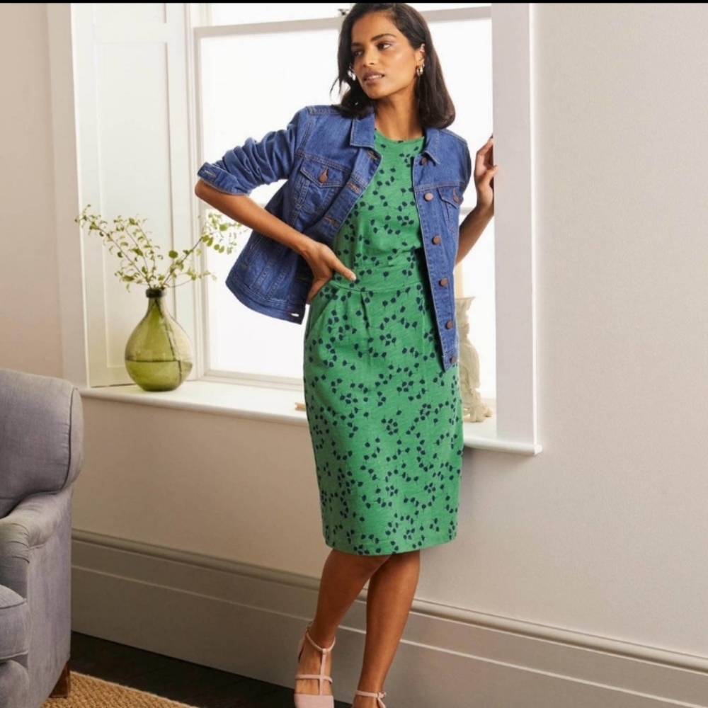 *SOLD* Boden Green & Midnight Blue Florrie Jersey Sheath dress with Pockets 8R - Picture 3 of 16